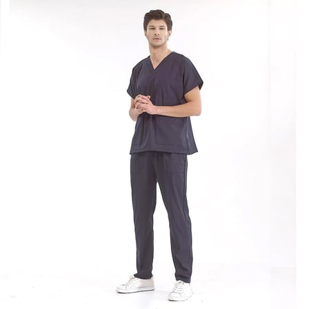 Lacivert Dr. Greys Doktor Hemşire Medikal Scrubs Takım Lüks Likralı Kumaş