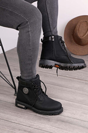 Unisex Siyah Kaymaz Termo Taban İçi Kürklü Rahat Kışlık Bot