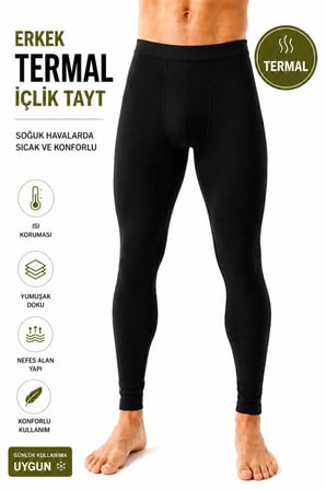 Erkek Termal İçlik Tayt (Tutku yetkili Satıcısı) 1 Adet Siyah– Soğuk Havalara Uygun Esnek, Yumuşak ve Rahat Alt İçlik