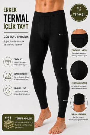 Erkek Termal İçlik Tayt (Tutku yetkili Satıcısı) 1 Adet Siyah– Soğuk Havalara Uygun Esnek, Yumuşak ve Rahat Alt İçlik