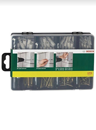 Bosch 173 Parça Dübel, SDS Plus Matkap Uçlu Sabitleme Aksesuar Seti+Tornavida +5 Metre +Falçata