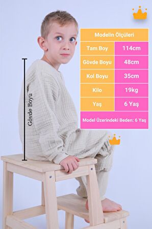 Begisa 2-8 Yaş 1 Tog Müslin Çocuk Uyku Tulumu Unisex Baharlık Yazlık Uzun Kollu Uyku Tulumu