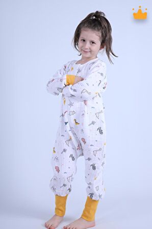 Begisa 2-8 Yaş 1 Tog Müslin Çocuk Uyku Tulumu Unisex Baharlık Yazlık Uzun Kollu Uyku Tulumu