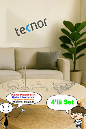 4'lü Servis Sunum Seti, Kağıt Havluluk, Kare Peçetelik, Üçgen Meyve Sepeti, Üçgen Nihale