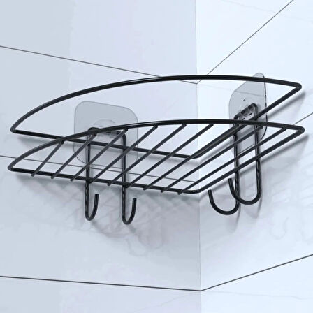 İpek Yıldızı® Yapışkanlı Banyo Köşeliği Kancalı Köşe Rafı Duş Şampuanlık Duvar Düzenleyici Organizer Raf