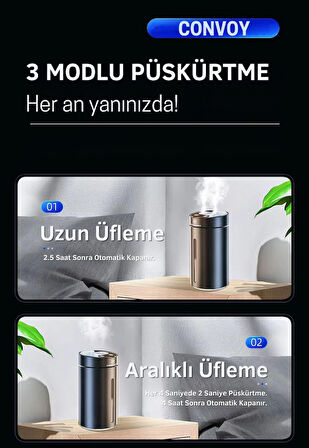 Şarjlı Metal Kasa Hava Nemlendirici |380ML Kapasite | Araba ve Ev Modlu Premium