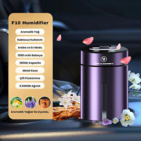 Şarjlı Metal Kasa Hava Nemlendirici |380ML Kapasite | Araba ve Ev Modlu Premium