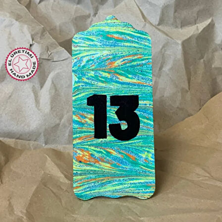 Uretti - Derya 2174 - El Yapımı Ebrulu 13 Numara Kapı Süsü - 7 x 16 cm