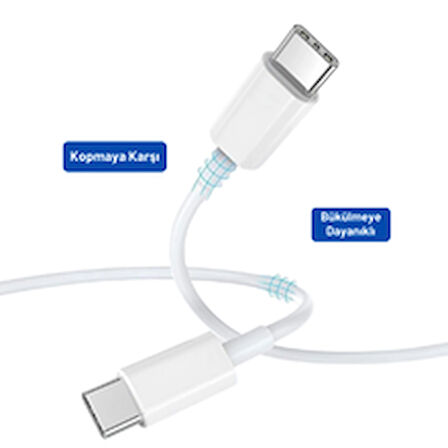 Wodimark USB-C Şarj Kablosu 60W (1m) | Hızlı Şarj & Veri Aktarımı | Çift Uçlu USB-C