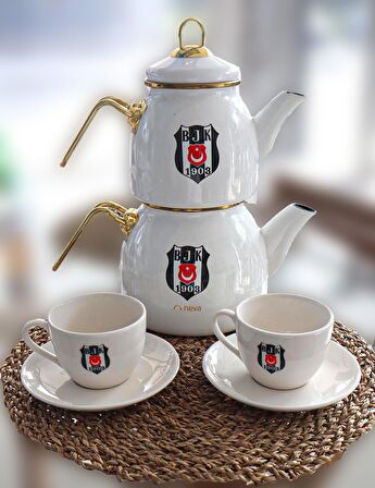 LİSANSLI BEŞİKTAŞ ÇAY KEYFİ! EMAYE 1. KALİTE ÇAYDANLIK VE 2'Lİ ÇAY FİNCAN TAKIMI 