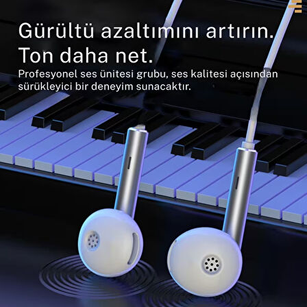 Wodimark AUX Kablolu Kulaklık – Mikrofonlu & Kumandalı BEYAZ - GÜMÜŞ