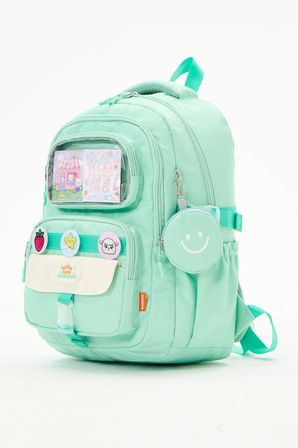 Yeşil Kız Çocuk İlkokul Okul Çantası Kawaii Çok Bölmeli Rozetli Sırt Çantası