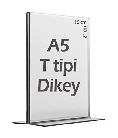 A5 T-Tipi Dikey Şeffaf Pleksi Mika Föylük Menü Broşürlük Etiketlik