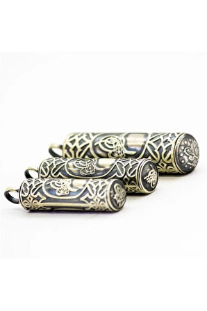 Erkek Gümüş Kolye - Tuğralı Silindir Yuvarlak Gümüş Muska Haznesi Deri Kolye Hediyeli Orta