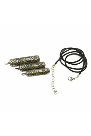 Erkek Gümüş Kolye - Tuğralı Silindir Yuvarlak Gümüş Muska Haznesi Deri Kolye Hediyeli Orta