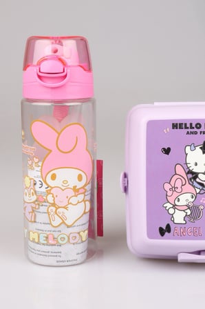 DEKOMUS LİSANSLI MY MELODY&BEST FRIENDS HELLO KITTY,KUROMI 500 ML MATARA VE 2 KATLI BESLENME KUTUSU /LUNCH BOX SETİ "ISLAK MENDİL HEDİYELİ"