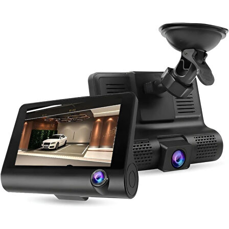 Wodimark 3 Kameralı Araç İçi Kamera Sistemi – Ön/İç/Arka Kayıt, 4" LCD Ekran, 1080P Full HD, 170° Geniş Açı, G-Sensör & Hareket Algılama, USB Bağlantılı