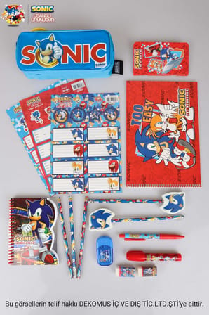 LİSANSLI SONIC 19 PARÇA KIRTASİYE SETİ İLE KALEM ÇANTASI 