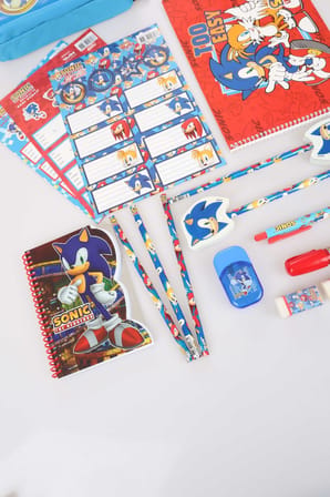 LİSANSLI SONIC 19 PARÇA KIRTASİYE SETİ İLE KALEM ÇANTASI 
