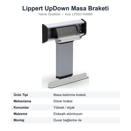 Lippert UpDown Karavan Masa Kaldırma Braketi Alüminyum Duvar Tipi (LP2021104685)