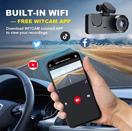 3’lü Lensli 1080P WiFi Araç Kamerası Gece Görüş G-Sensör ve Park Modu ile Üst Düzey Güvenlik