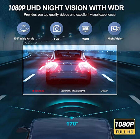 3’lü Lensli 1080P WiFi Araç Kamerası Gece Görüş G-Sensör ve Park Modu ile Üst Düzey Güvenlik