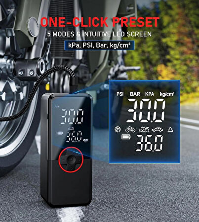 Taşınabilir Hızlı Lastik Şişirme Kompresörü LED Işık Basınç Ölçer Akülü Elektrikli Hava Pompası