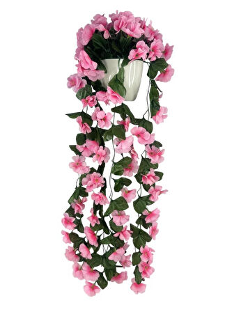 Yapay Çiçek Sarkan Pembe Menekşe Krem Rengi Saksıda 4 Sarkan Dallı 70cm 