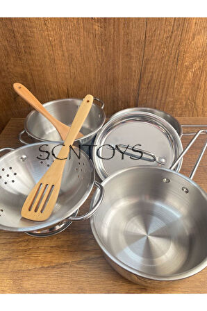 8 Parça Raflı Tencere Tava Seti  Yemek Pişirme Oyuncak Mutfak Seti Büyük Boy Evcilik Oyun Seti