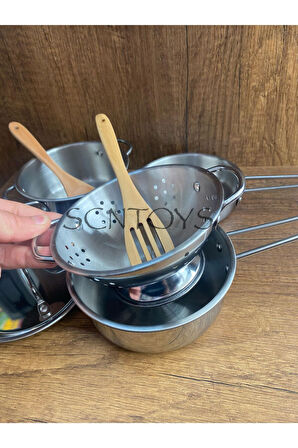 8 Parça Raflı Tencere Tava Seti  Yemek Pişirme Oyuncak Mutfak Seti Büyük Boy Evcilik Oyun Seti