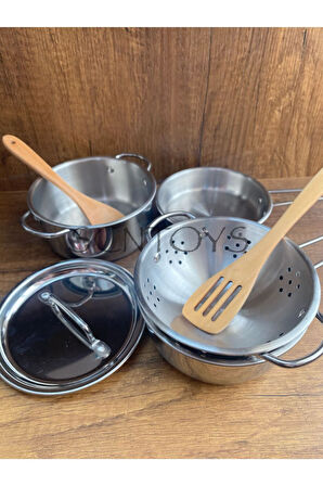 8 Parça Raflı Tencere Tava Seti  Yemek Pişirme Oyuncak Mutfak Seti Büyük Boy Evcilik Oyun Seti