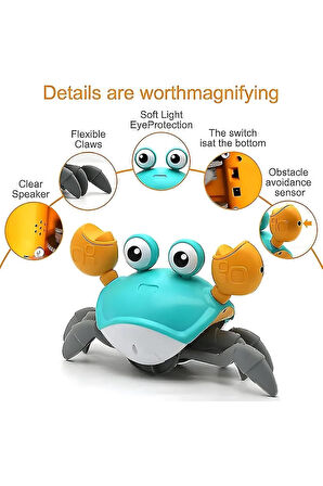 Emeklemeye Yardımcı Kapatıp Açılabilen Müzikli Sensörlü Şarjlı Yengeç Oyuncak Hareket Eden Yengeç