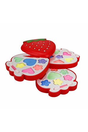 Çilek Kutulu 3'lü Makyaj Seti - Makyaj Oyun Seti Oyuncak Çilek Üçlü Kutulu Makyaj Seti SÜRÜLEBİLİR