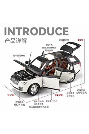 Range Rover Land Jip Tarzı Araba Diecast Model Araba 1:24 Range Rover Beyaz Jip Sesli Ve ışıklı