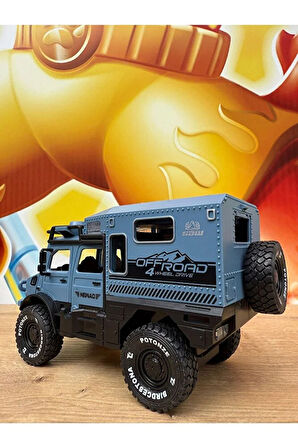 Lüks Sürtmeli Sesli Işıklı Müzikli Off Road Aracı Arazi Aracı Lüks Oyuncak Karavan 18Cm