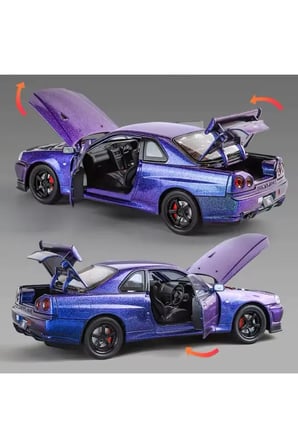 Nissan Skyline GTR R34 1:24 Ölçek Diecast Model Araba Açılan Kapılar Nıssan GTR Model