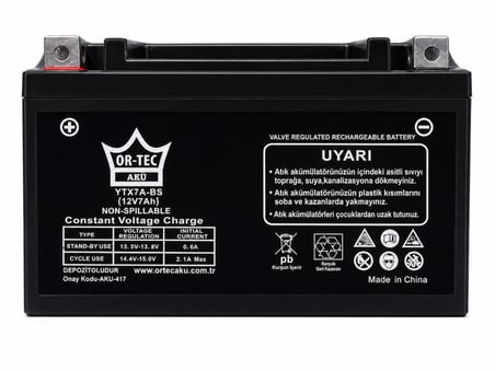 OR-TEC 12V 7AH YTX Benzinli Motosiklet Aküsü