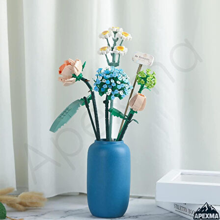 Dekoratif Ortanca Çiçek Buketi Yapım Seti Legosu 680 Parça - Papatya/Ortanca/Gül/Gül Goncası Set