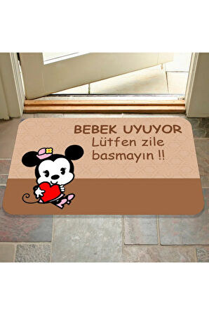 Bebek uyuyor yazılı Dekoratif Dış Kapı Önü ve Iç Mekan Paspası yıkanabilir