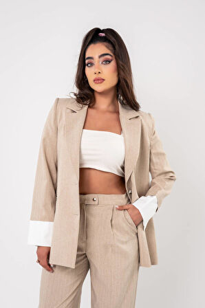 Asmetrik Kesim Gömlek Deteylı Blazer Ceket Pantolon Takım TKM08013
