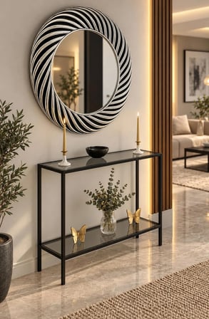 Teknor Füme Camlı Siyah Metal Konsol 100 cm Modern Salon Dresuar