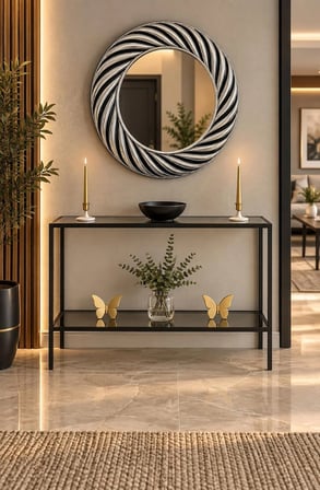 Teknor Füme Camlı Siyah Metal Konsol 100 cm Modern Salon Dresuar