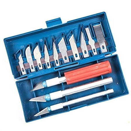 caselka® Zanaat 16 Parça Hobi Gravür Ahşap Heykel Çömlek Oyma Şekil Verme 13 Maket Bıçak Neşter Seti