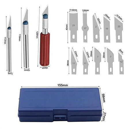 caselka® Zanaat 16 Parça Hobi Gravür Ahşap Heykel Çömlek Oyma Şekil Verme 13 Maket Bıçak Neşter Seti