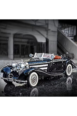 MERCEDES 500K SİYAH ESKİ KLASİK ARABA KAPILAR AÇILIR SESLİ VE IŞIKLI MERCEDES 500 K DİECAST ARABA