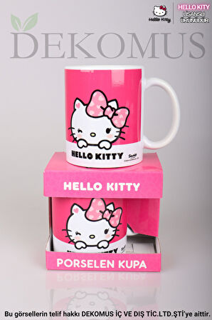 DEKOMUS İLE LİSANSLI HELLO KITTY PORSELEN KUPA,METAL TEPSİ,PEÇETE VE BARDAK ALTLIĞI SETİ