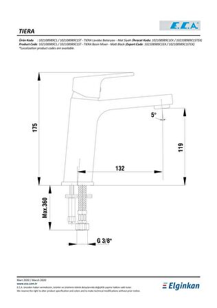 Eca Tiera  Mat Siyah Lavabo Bataryası 102108989C1