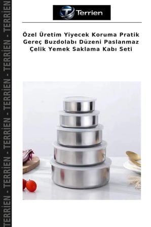 Özel Üretim Yiyecek Koruma Pratik Gereç Buzdolabı Düzeni Paslanmaz Çelik Yemek Saklama Kabı Seti