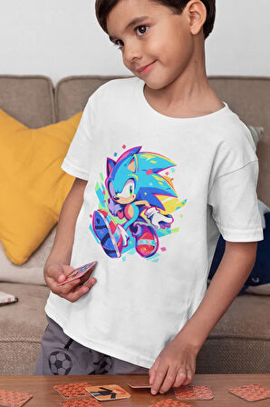 Sonic Baskılı Unisex Çizgi Film Çocuk Tişört (1-12 YAŞ)