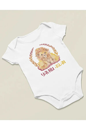 Yavru Aslan Yazılı Pamuklu Yumuşak Unisex Çıtçıtlı Body Zıbın